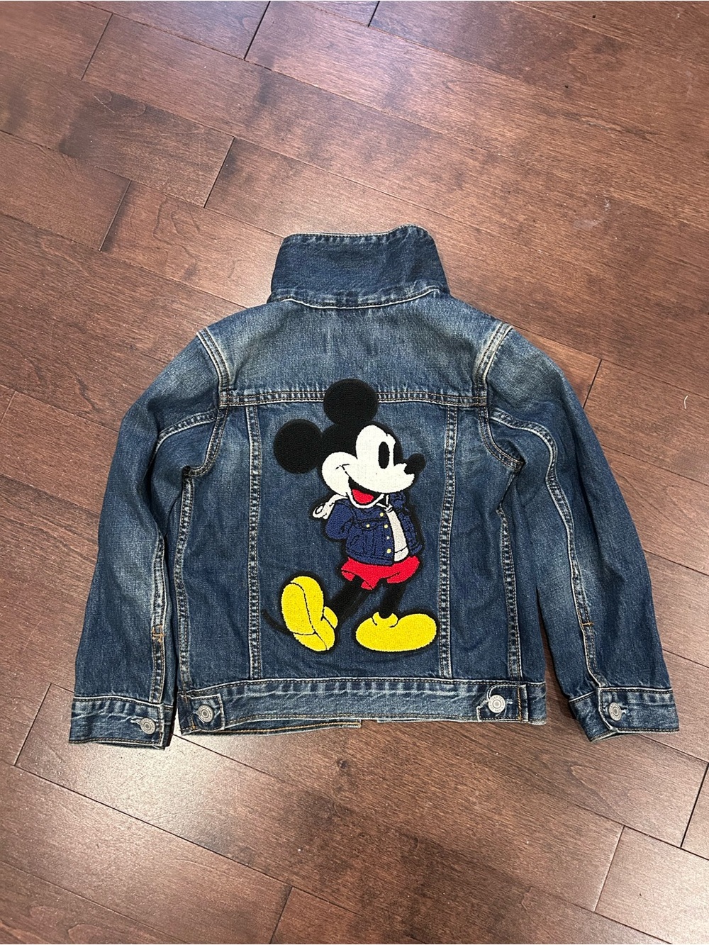 GAP Blue Denim Jacket with Mickey Patch and Yellow Accents